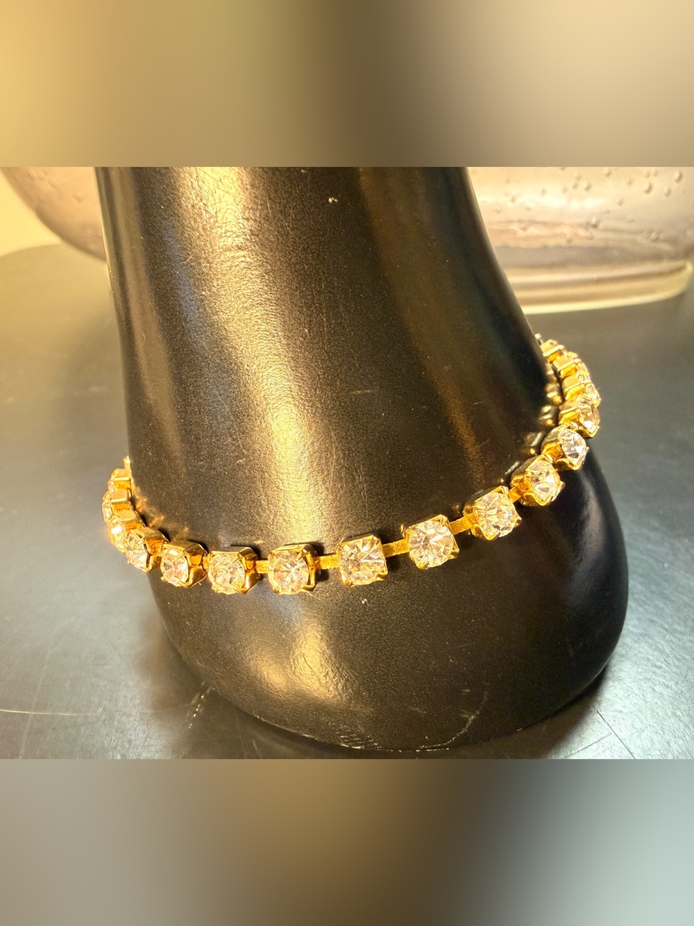 Vintage 1950s Gold Tone Rhinestone Tennis Bracelet